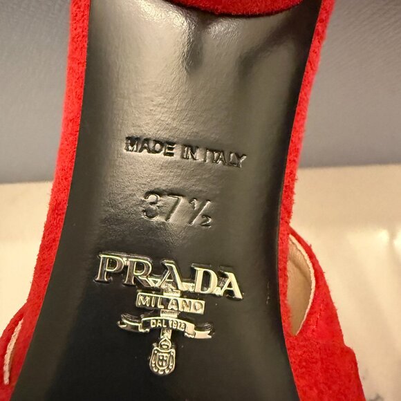 Prada Red Suede Slingback Kitten Heels Size 38 - Picture 9 of 15